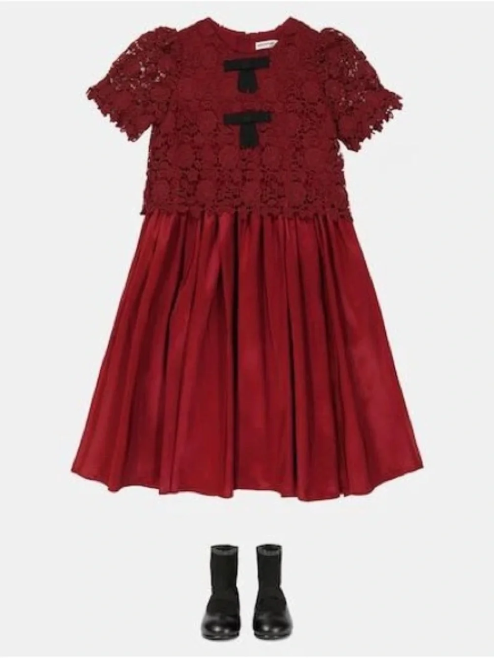 ❤️ Self-Portrait Guipure Lace Silk Dress | Burgundy | Girls 3–4Y ❤️